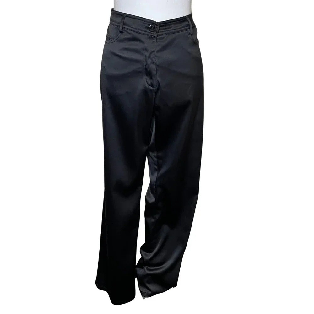 Jessica Allen Black Satin Wide Leg Trousers High Waisted Size 10 - Picture 2 of 10